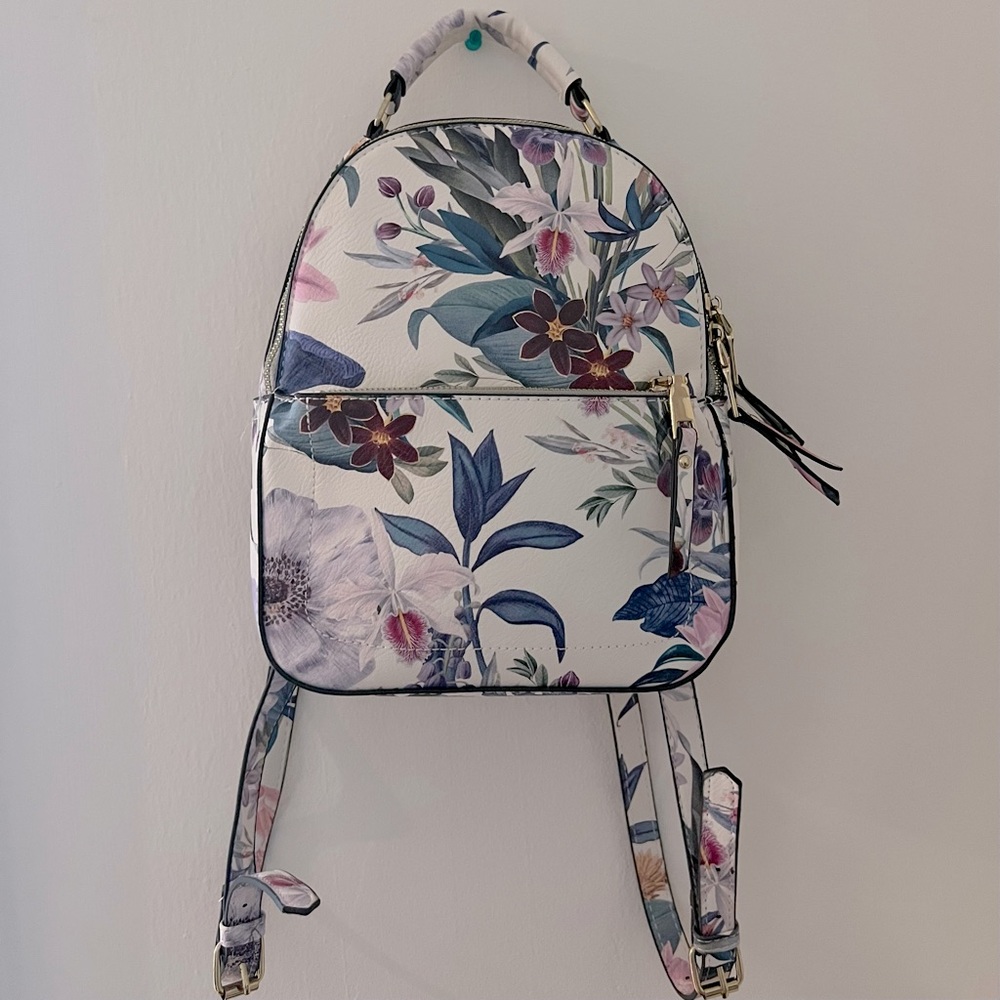 Floral print faux-leather backpack